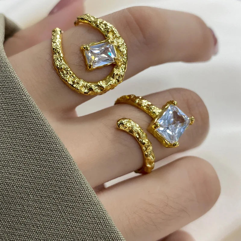 Bague ajourée géométrique zircon, argenté