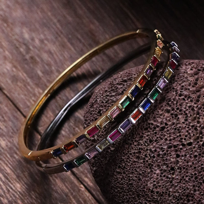 Bracelet gros zircon coloré, cuivre