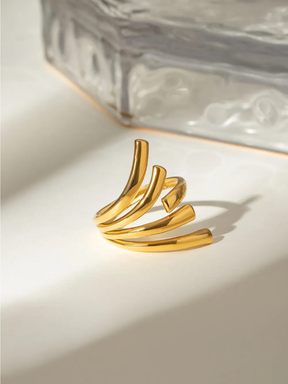 Bague ouverte irrégulière, plaquée or 18 carats, acier inoxydable