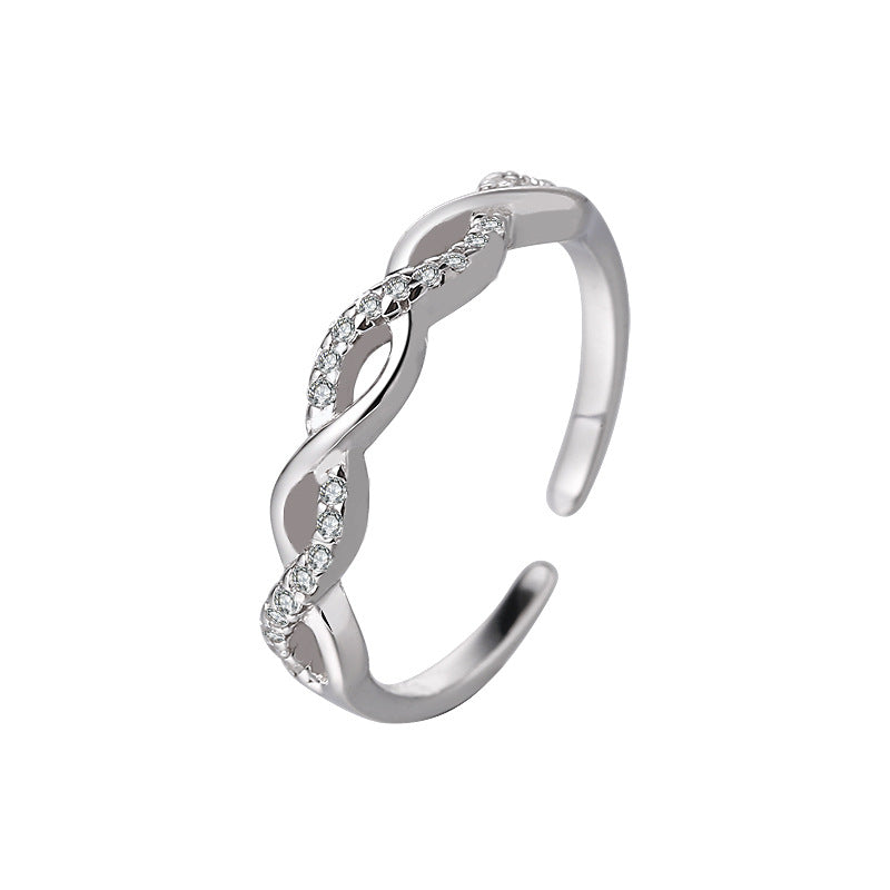 Bague corde torsadée zircon pavé, argent 925