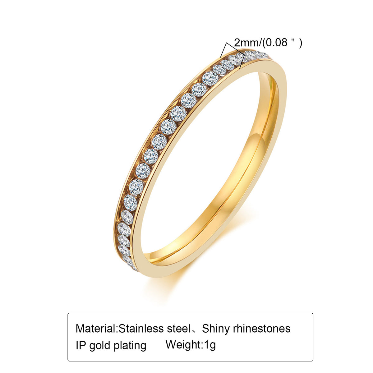 Bague simple sertie zircon, acier inoxydable
