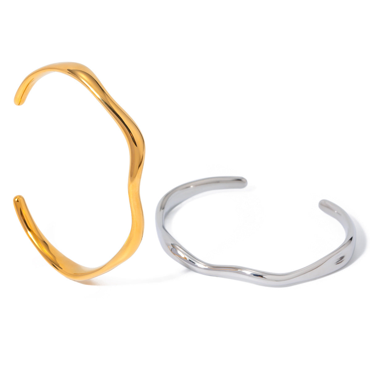 Bracelet jonc ondulé fin, plaqué or 18 carats, acier titane