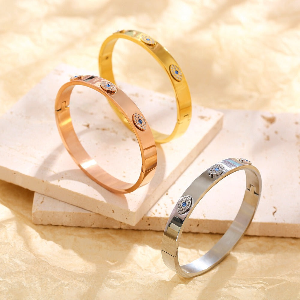 Bracelet œil protecteur zircon, acier inoxydable