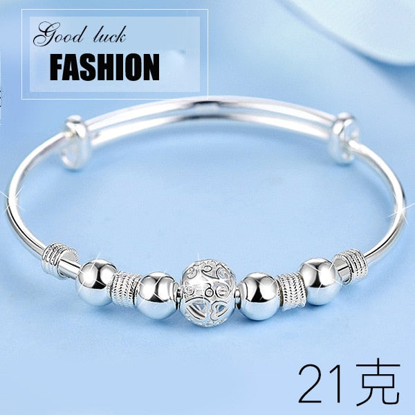 Bracelet jonc porte-bonheur, argenté