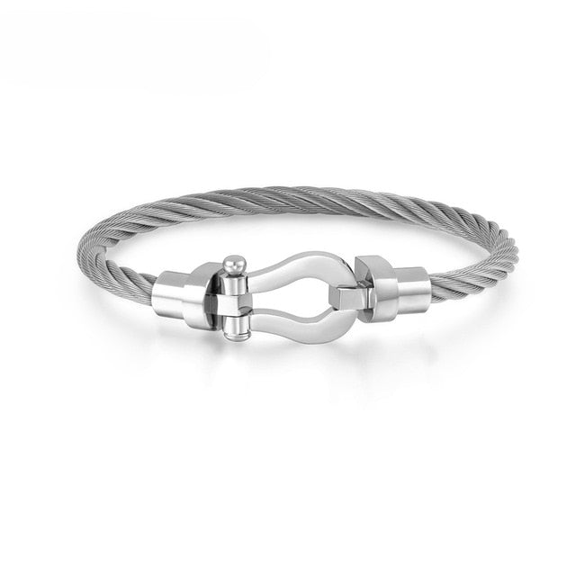 Bracelet jonc torsadé mixte, acier titane