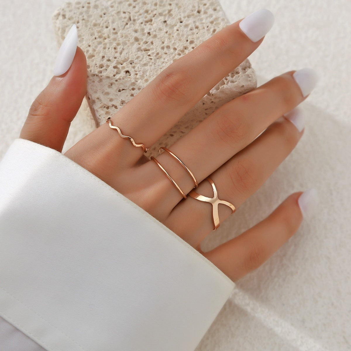 Set de 3 bagues croisées minimalistes