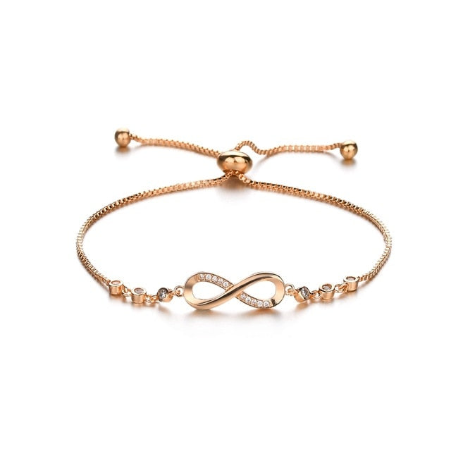 Bracelet infini cristal ajustable, argenté