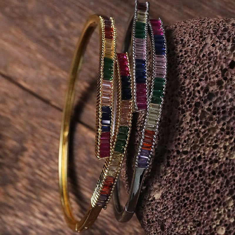 Bracelet zircon coloré, plaqué or