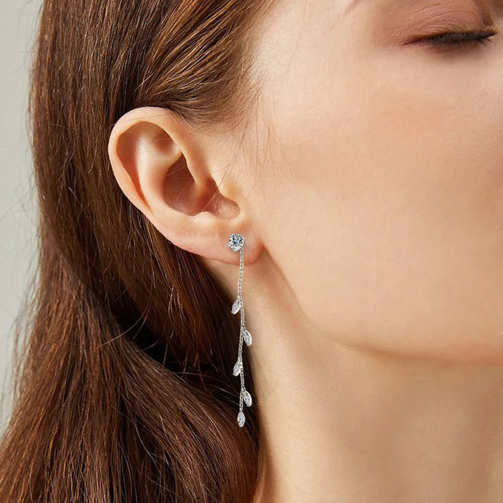 Boucles d'oreilles feuille moissanite 1,38 carat, argent 925