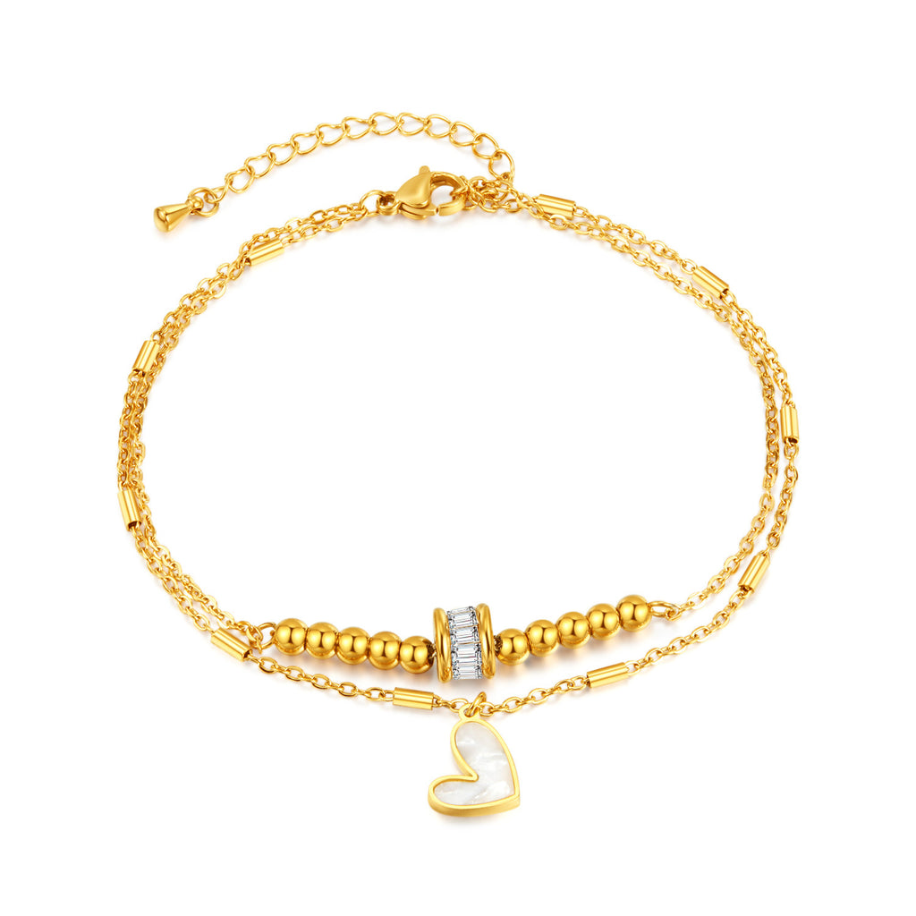 Bracelet de cheville double rang cœur, style bohème