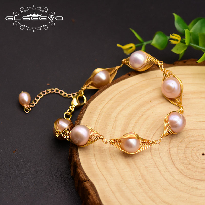 Bracelet ajustable perle rose d'eau douce, fait main