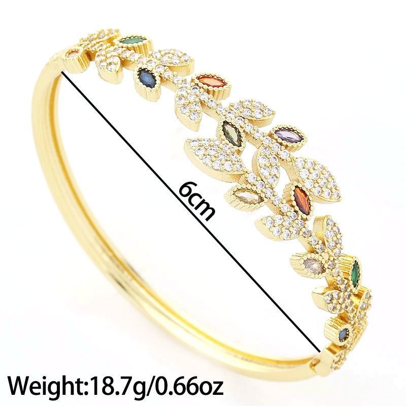 Bracelet feuille zircon coloré, cuivre