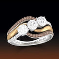 Bague de mariage bicolore, lettre personnalisée sertie de cristaux