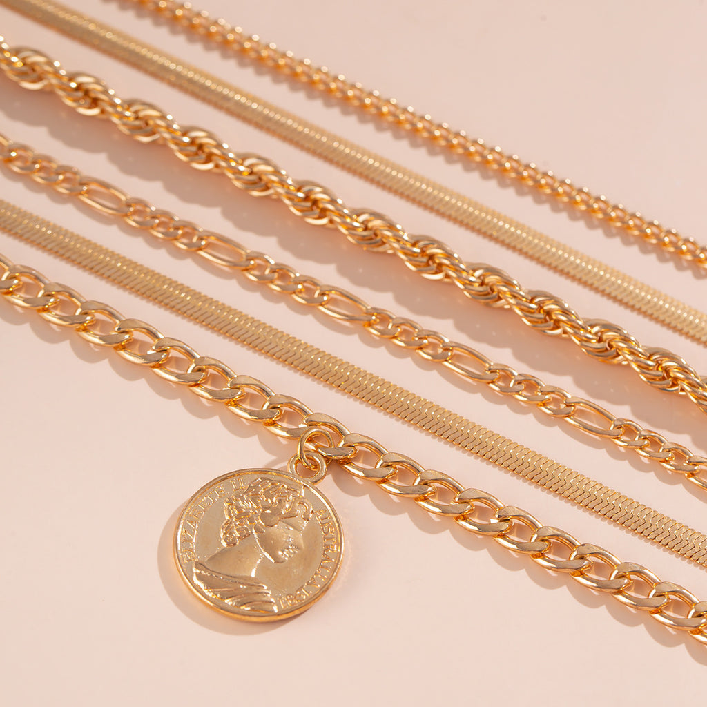 Set de bracelets pendentif rond, chaîne serpent