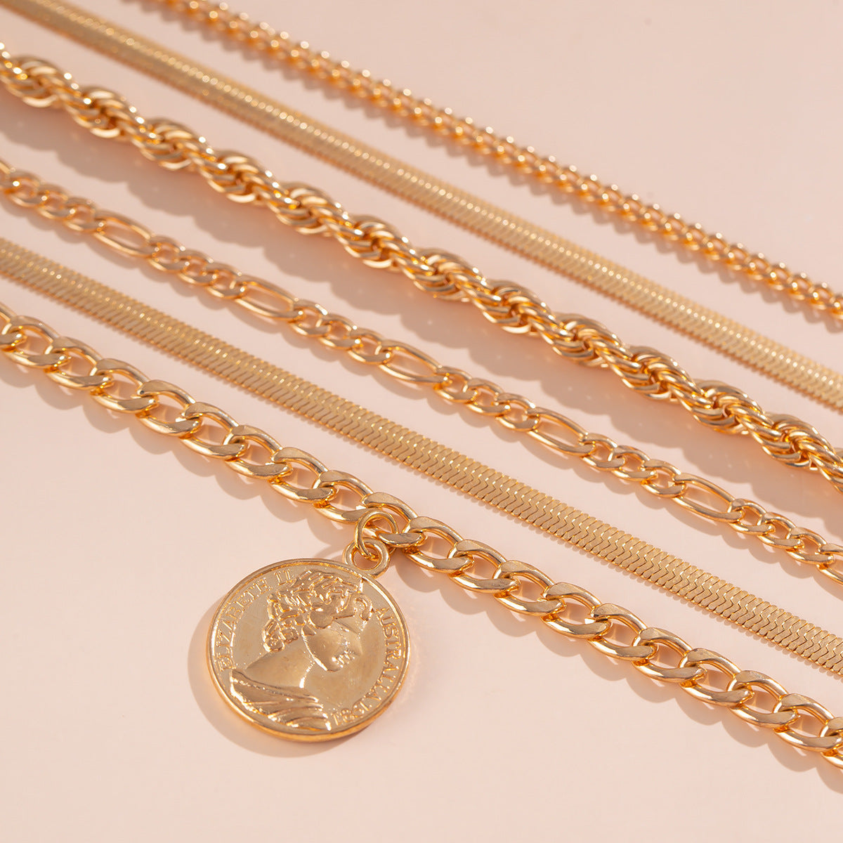 Set de bracelets pendentif rond, chaîne serpent