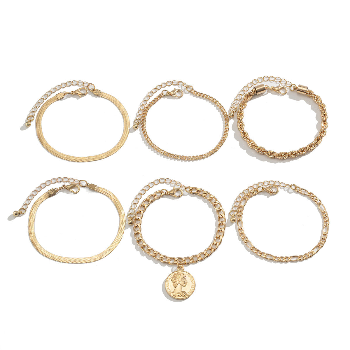 Set de bracelets pendentif rond, chaîne serpent