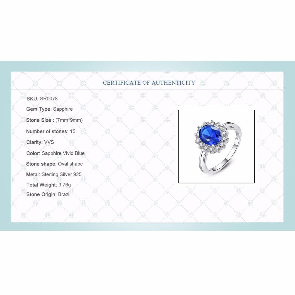 Bague saphir bleu style royal, argent 925