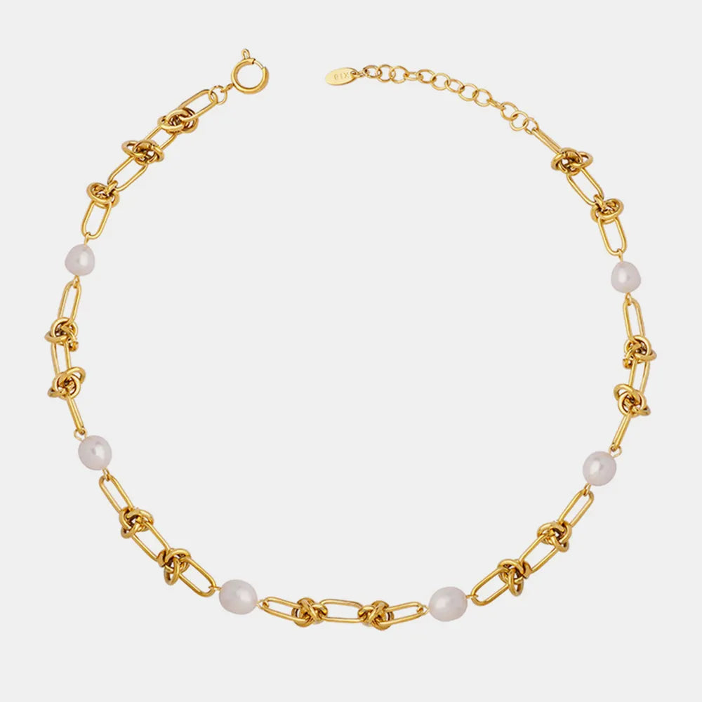 Collier perles d'eau douce, acier titane