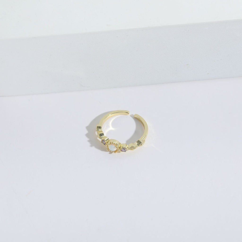 Bague rubis, zircon et perle, plaqué or 14 carats