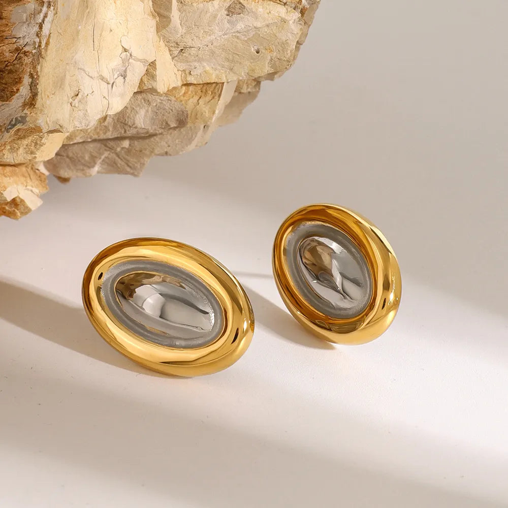 Boucles d'oreilles ovales bicolores, acier titane
