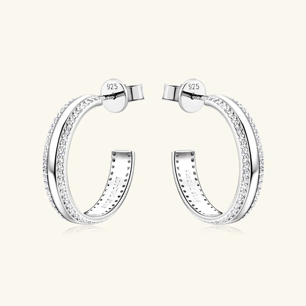 Créoles en C moissanite serties, argent 925