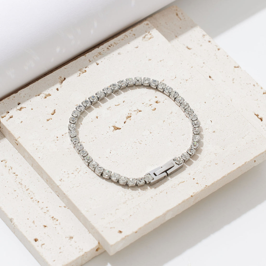 Bracelet zircon serti griffe, acier titane