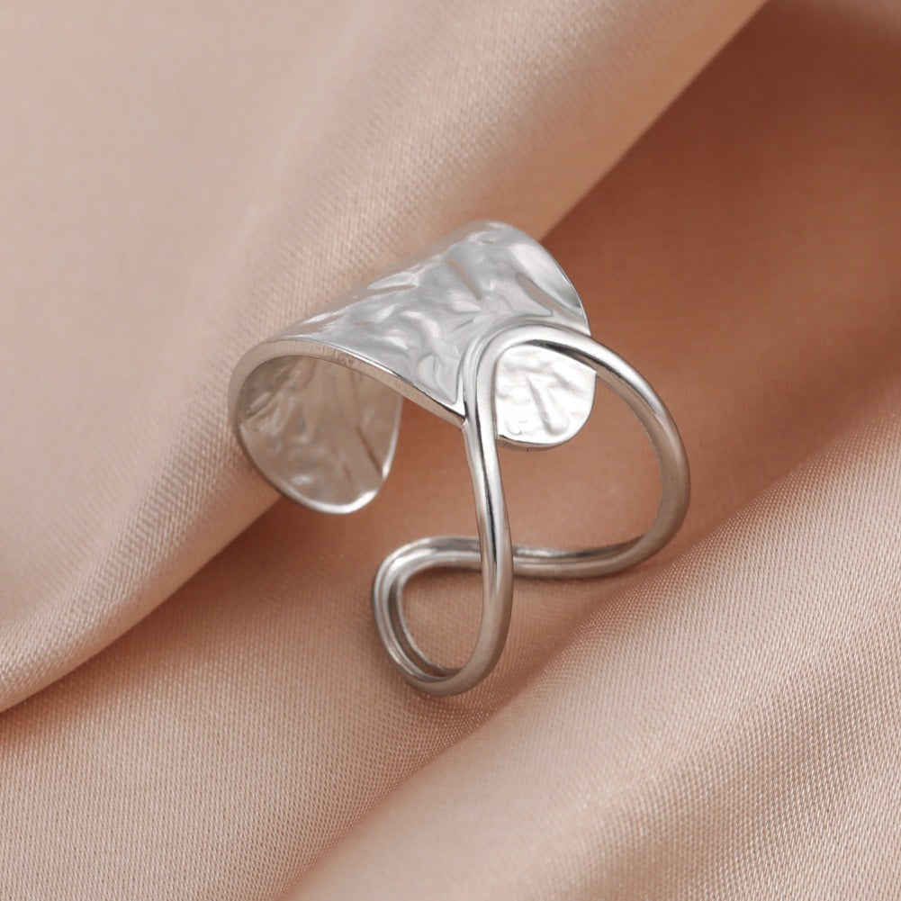 Bague ouverte double courbe élégante, acier inoxydable