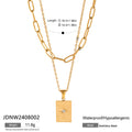 Collier double rang pendentifs étoile et carré, acier inoxydable