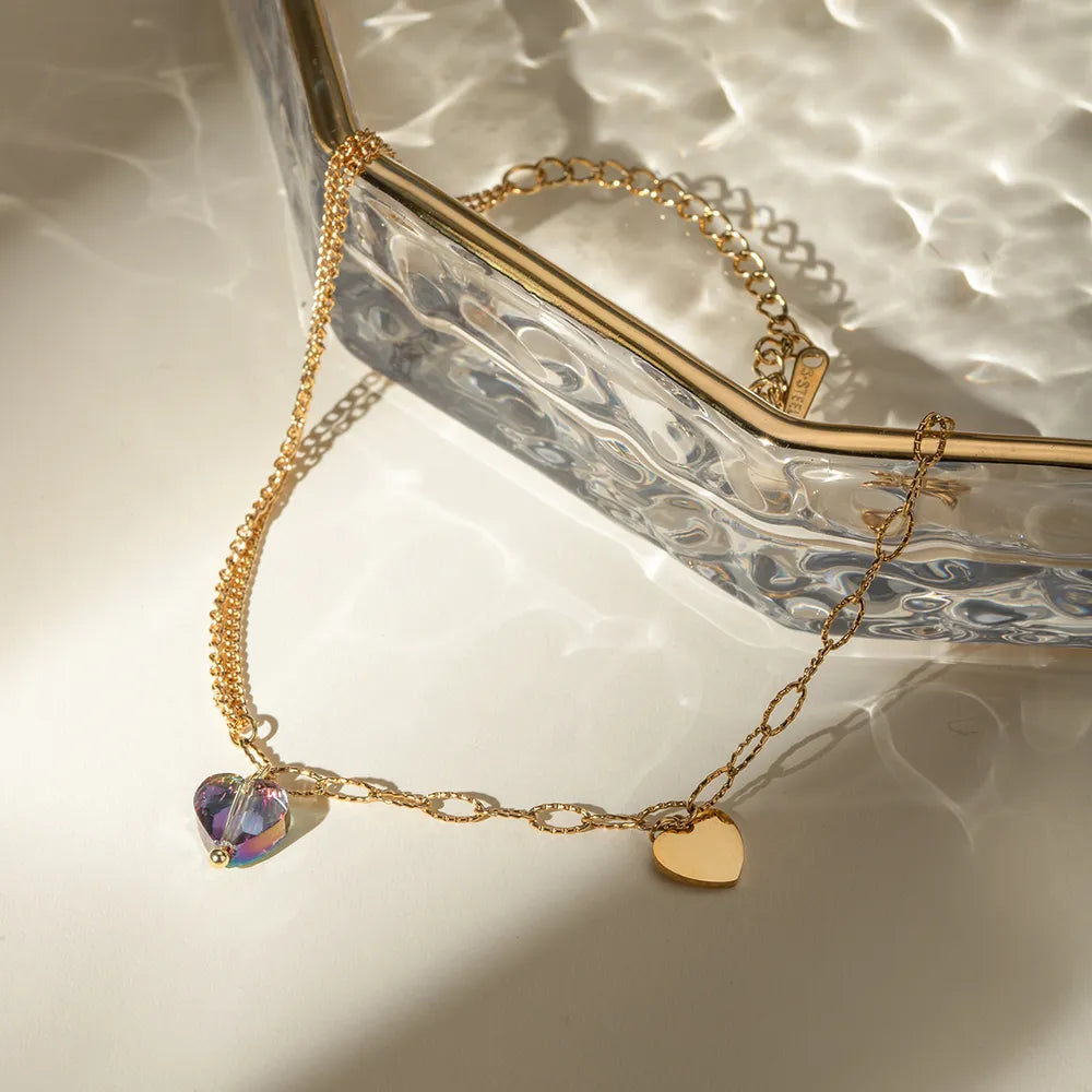 Bracelet de cheville cœur cristal, acier inoxydable