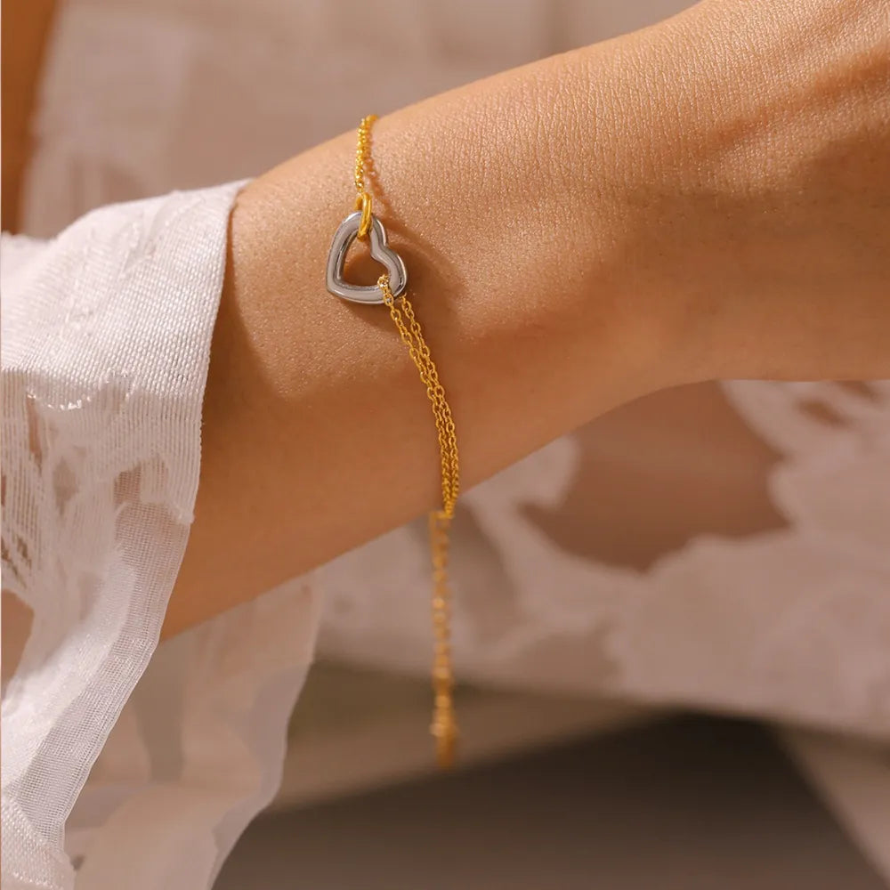 Bracelet cœur, plaqué or 18 carats fin