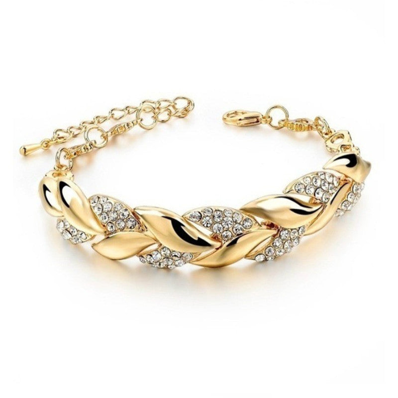 Bracelet feuille zircon, plaqué or 18 carats