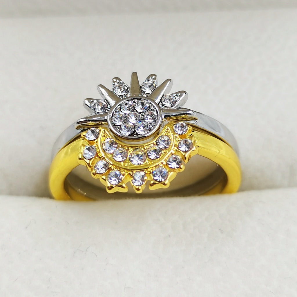Set de bagues couple soleil et lune, zircon bleu