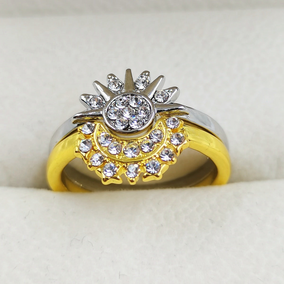 Set de bagues couple soleil et lune, zircon bleu