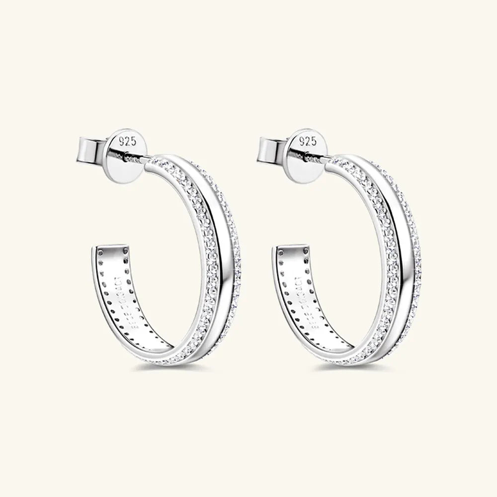 Créoles en C moissanite serties, argent 925
