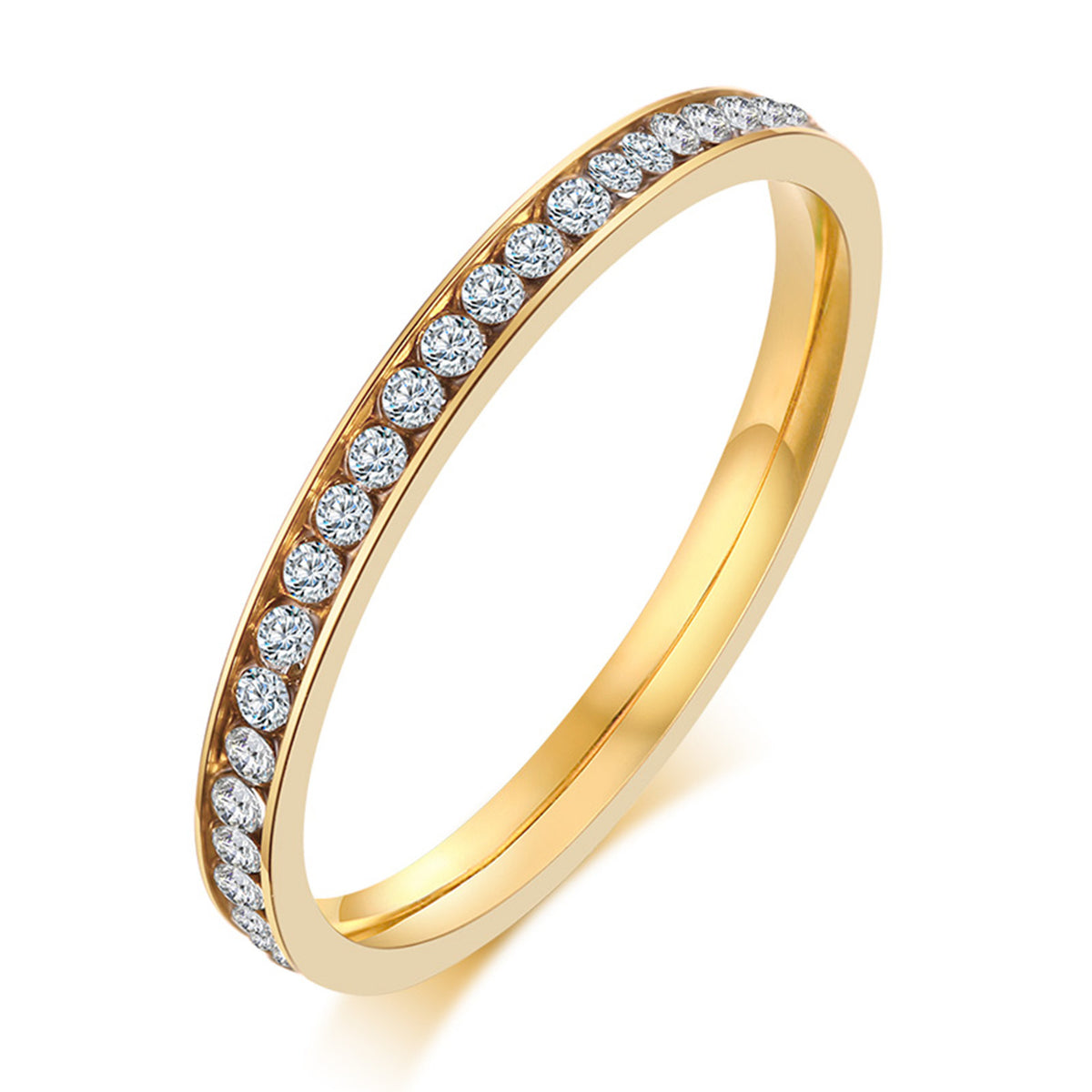 Bague simple sertie zircon, acier inoxydable