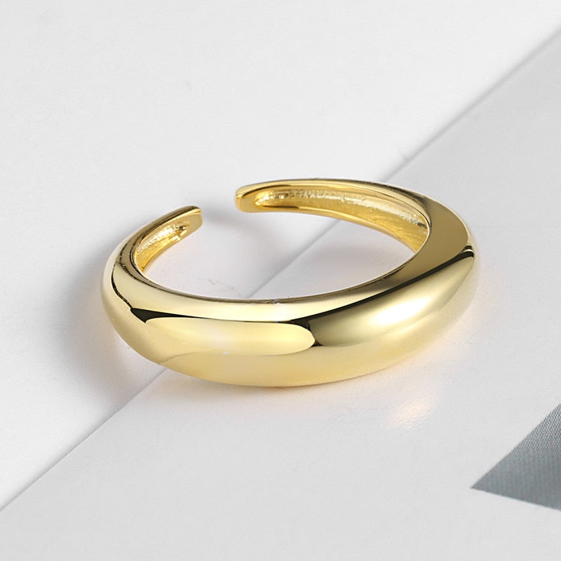 Bague ouverte goutte lisse, argent