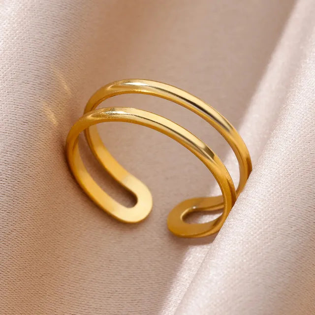 Bague large ajourée mixte, acier inoxydable doré