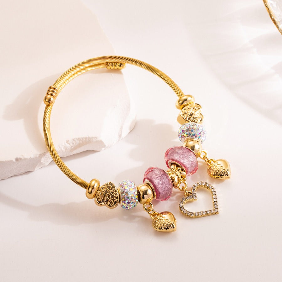 Bracelet pendentif cœur cristal, acier inoxydable
