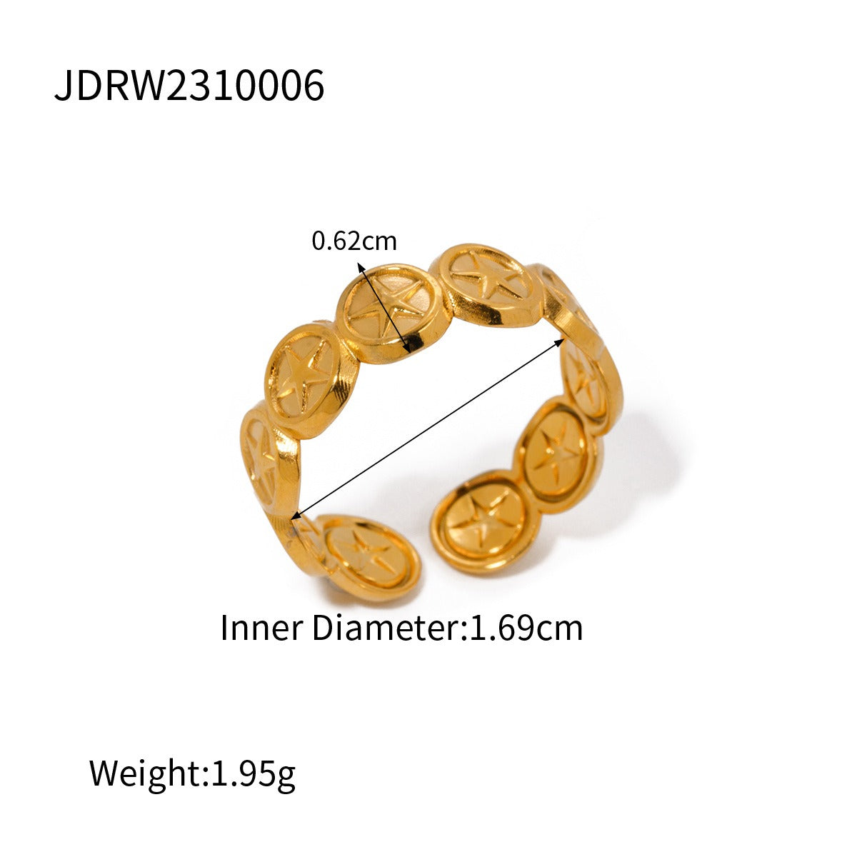 Bague ouverte étoile, acier inoxydable