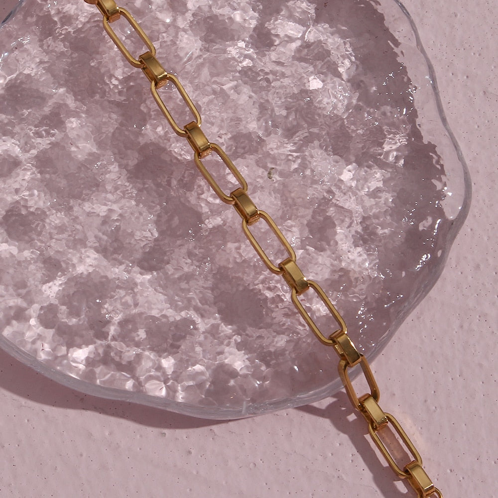 Bracelet chaîne ajourée géométrique, acier inoxydable doré