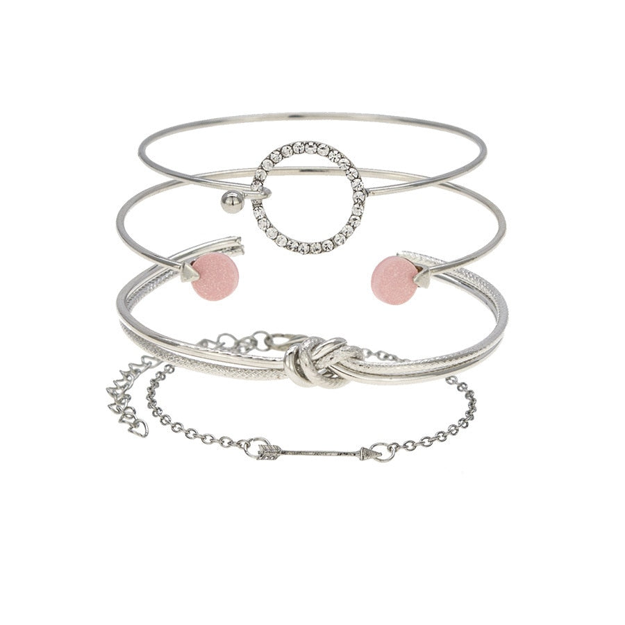 Set de 4 bracelets ouverts multi-rangs, cristal