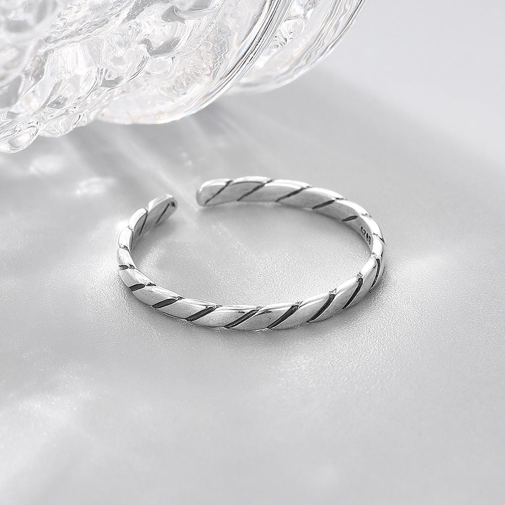 Bague ouverte torsadée vintage, argent 925