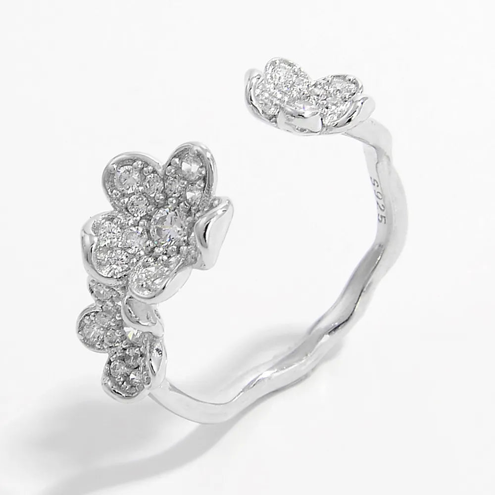 Bague ouverte zircon serti, argent 925