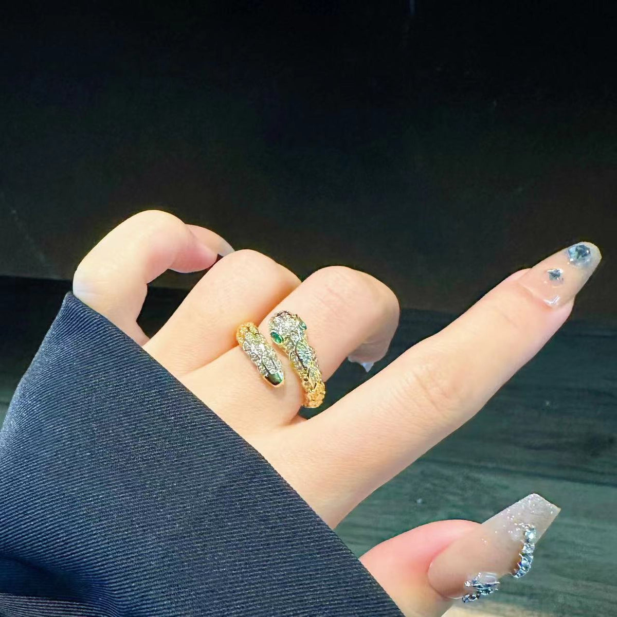 Bague ouverte serpent zircon, cuivre