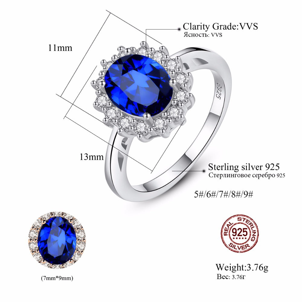 Bague saphir bleu style royal, argent 925
