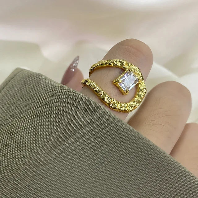 Bague ajourée géométrique zircon, argenté