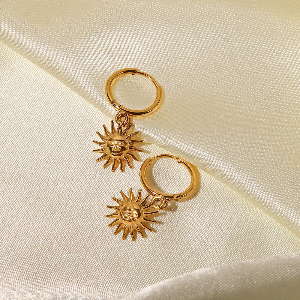 Boucles d'oreilles pendantes soleil, acier titane rétro