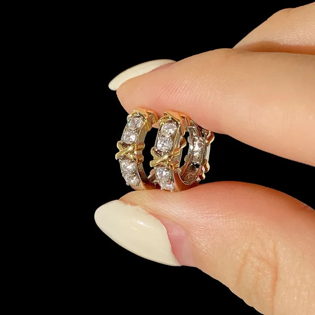 Créoles vintage zircon en croix, style coréen