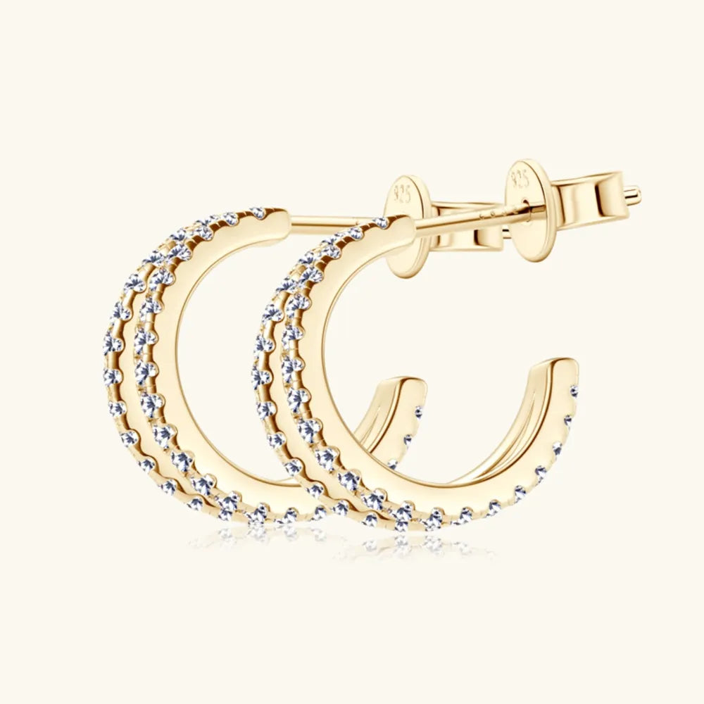 Créoles en C moissanite serties, argent 925 fin
