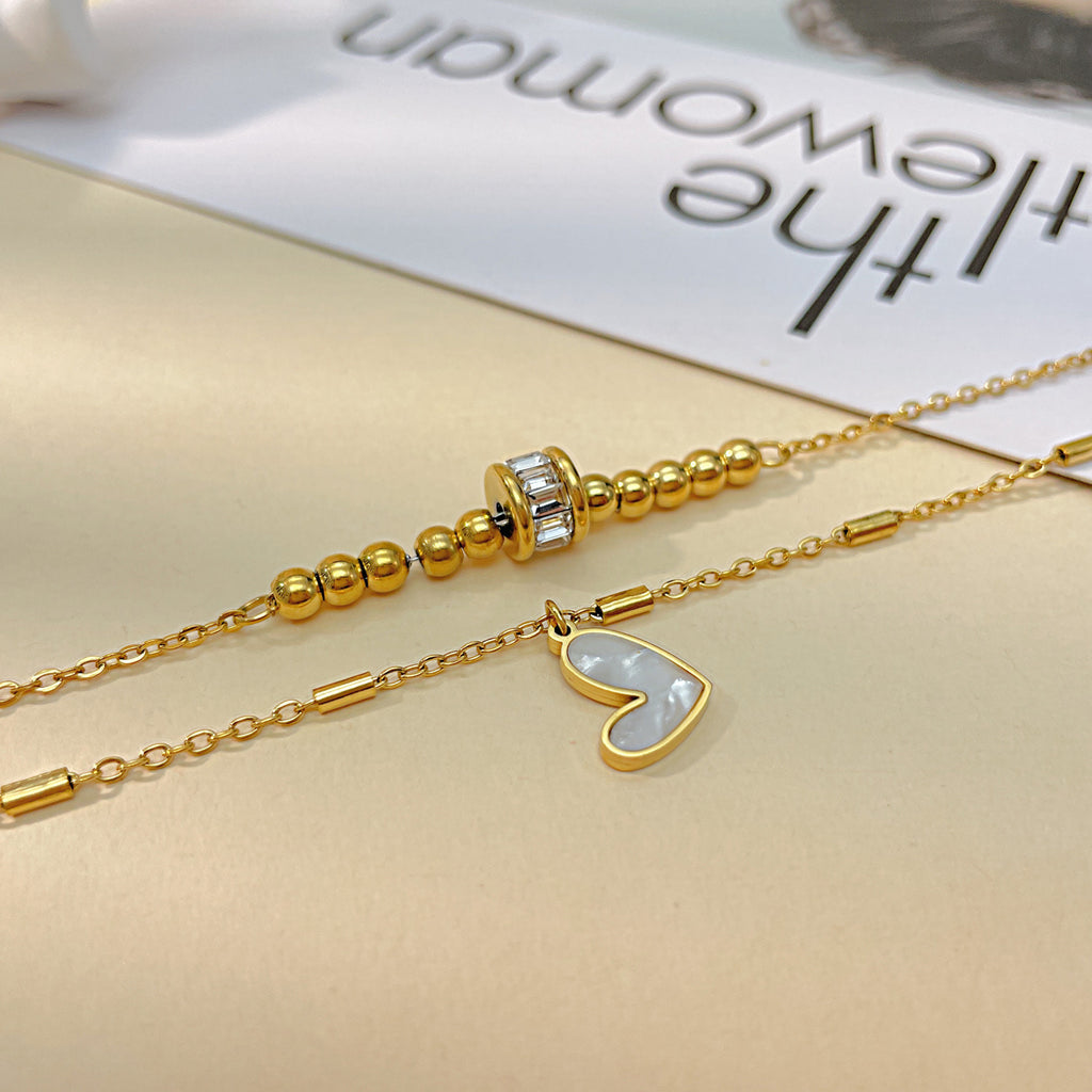Bracelet de cheville double rang cœur, style bohème
